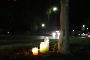 Students lit candles on Sheridan Road for the Northwestern student killed in truck/bicycle accident on September 22.